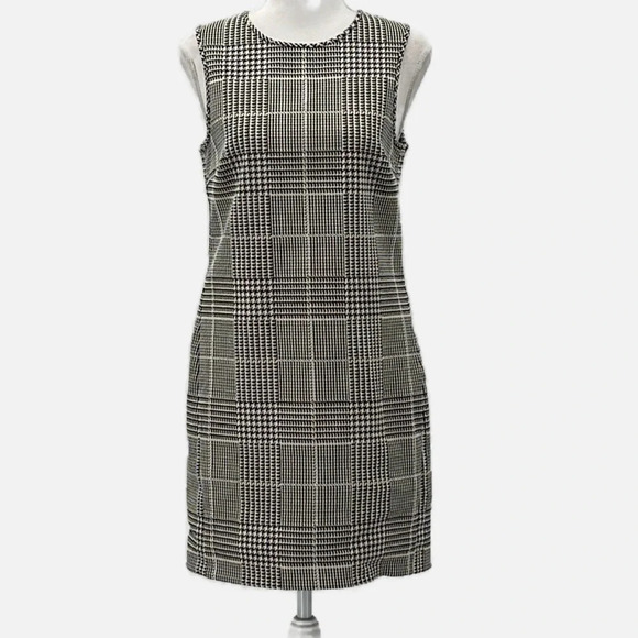 Theory Adraya Plaid Houndstooth Sleeveless Shift Dress in Black & White - Size 2 - Picture 2 of 9